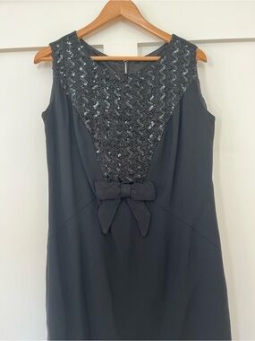 Vintage 60s Mod Sequin Shift Dress Black Mini Cocktail Party